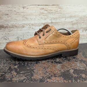 Mens Clarks Collection Wingtip Oxford Shoes Sz 10.5 Used Brown Lug Bottom